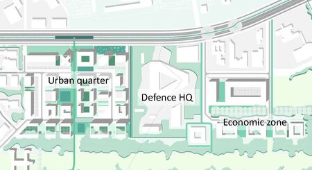 Een verdichte stedelijke ontwikkeling langs de Leopold III-laan combineren met landschappelijke ontwikkeling van de begraafplaatsen tot het Woluweveld.